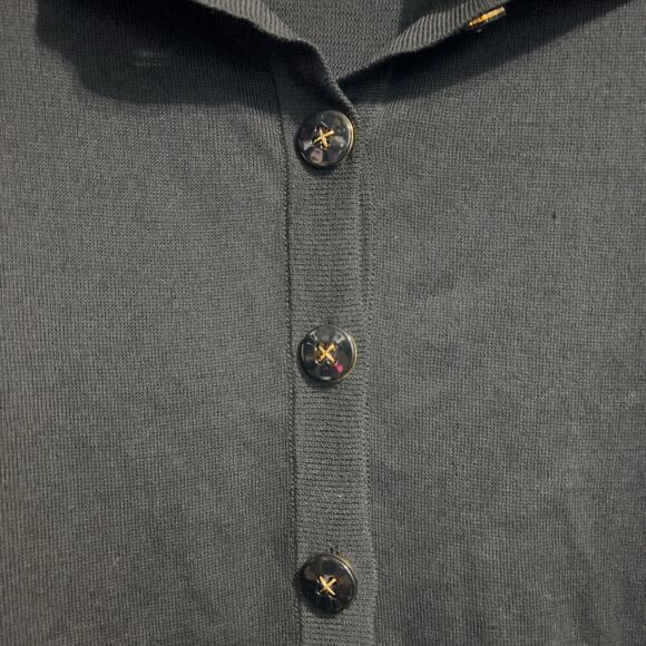 St John Santana Knit Cardigan Sweater Womens Medium Black Gold Button Old Money - Picture 2 of 8